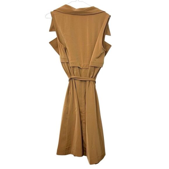 June & Hudson Belted Wide Collar Sleeveless Trench Coat Brown Size Large - Picture 2 of 5